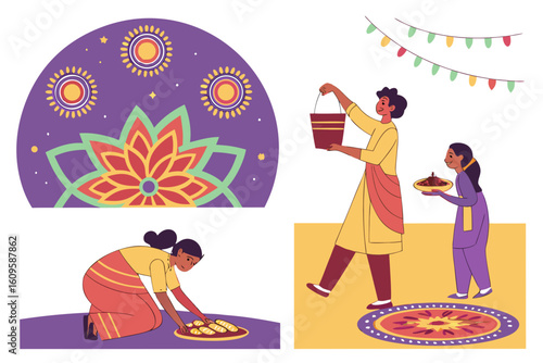 Festive Indian Family Celebrating Cultural Traditions Together.