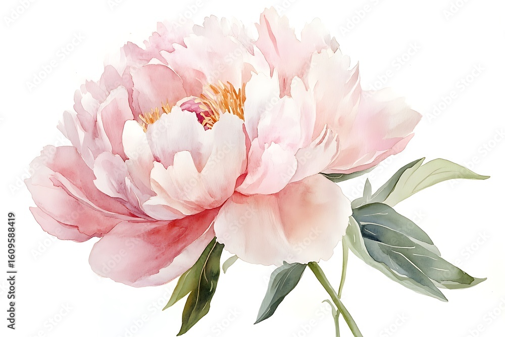 Fototapeta premium Elegant Watercolor Pink Peony Blossom, Soft Romantic Floral Illustration