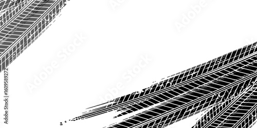 Grunge tire track, wheel braking marks. Truck, car or motorcycle tread pattern silhouette. Auto race, motorsport. vector illustration eps 10