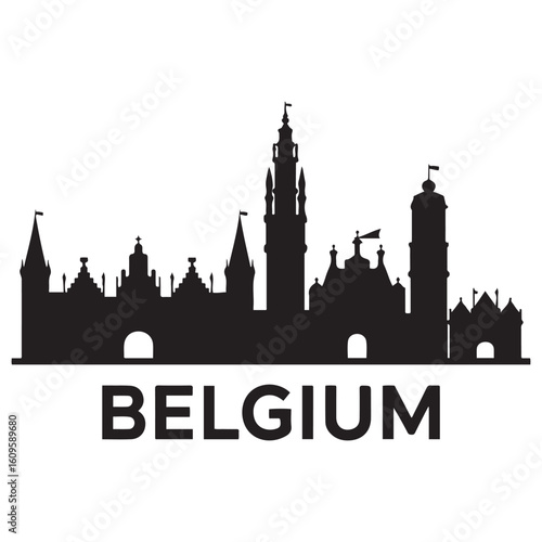 Vector Belgium skyline. Travel Belgium famous landmarks. Business and tourism concept for presentation, banner, web site. Vector black silhouette. with white background