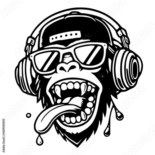 Monkey with headphones and sunglasses