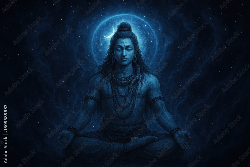 Obraz premium Lord Shiva Cosmic Silence Meditation Hindu Deity Spiritual Connection Peace