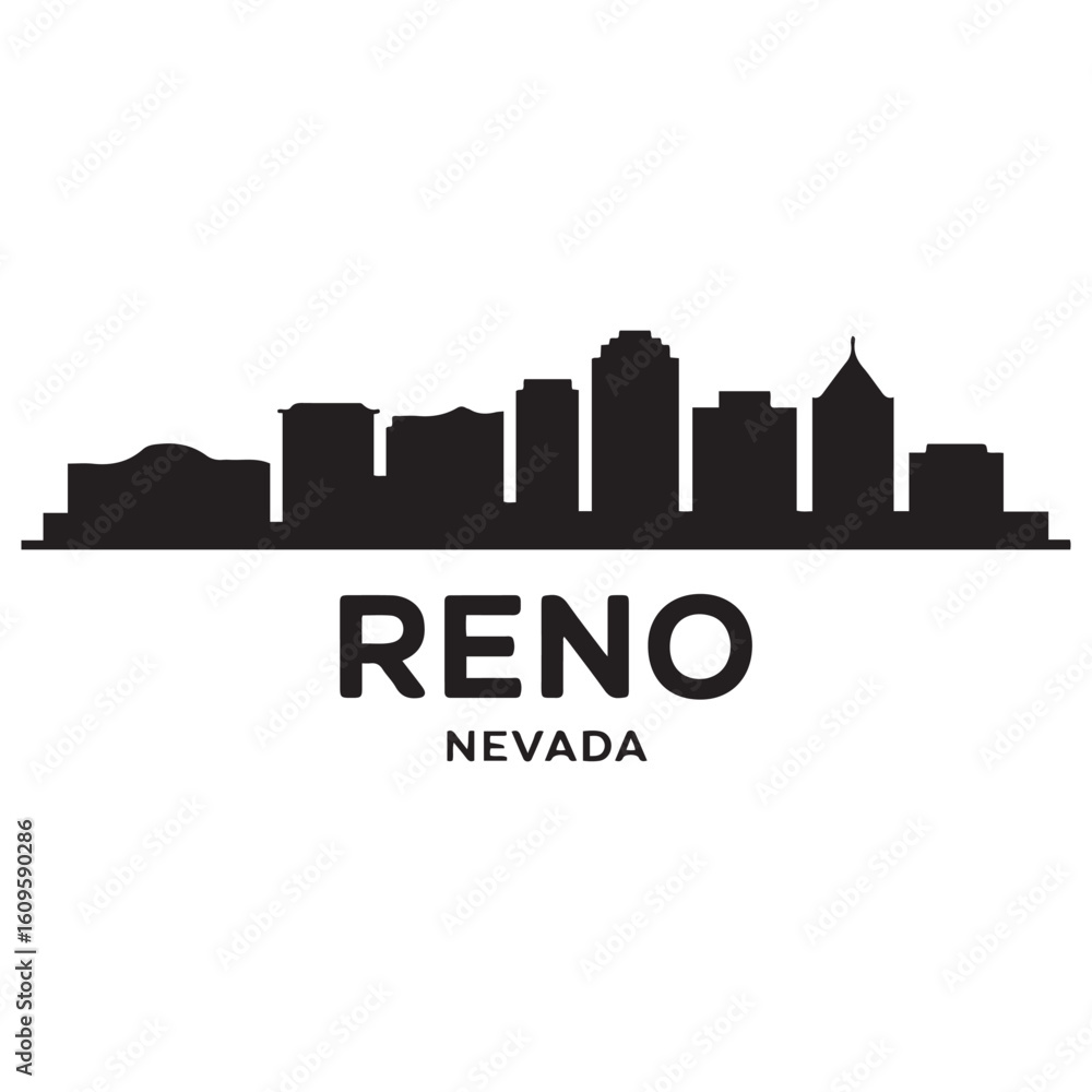 Fototapeta premium Reno skyline horizontal banner. Reno, Nevada. Vector template for your design. Vector black silhouette. with white background