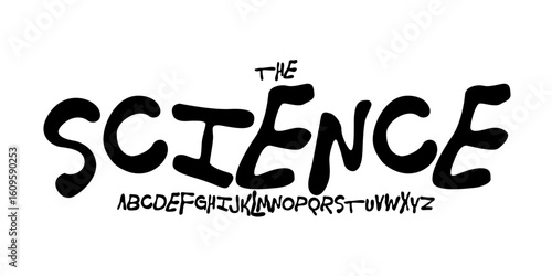 Science education font, futuristic cartoon funky alphabet for scientific stem headline, childish educational logo, children book typography, fun joyful typographic design. Modern vector typeset