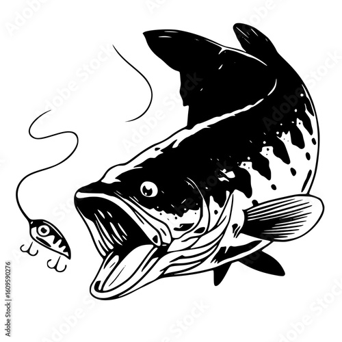 Bass fish lunging at lure