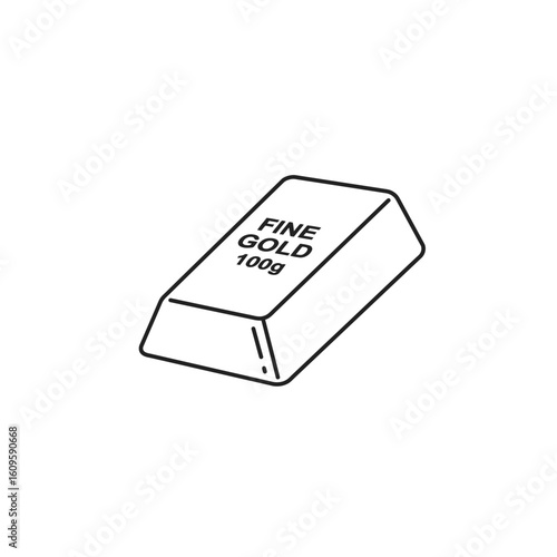 A simple line drawing of a 100g fine gold bar, perfect for illustrating finance, banking, wealth, or investment concepts, suitable for websites, presentations, or educational materials.
