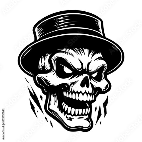 Skull wearing a gangster hat