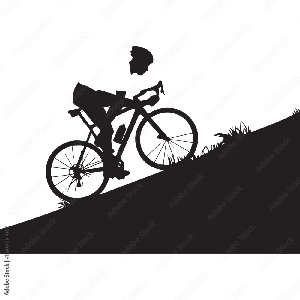 Fototapeta premium A silhouette vector illustration of a male cyclist riding uphill.