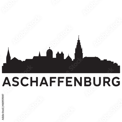 Aschaffenburg skyline silhouette. Black Aschaffenburg city. Vector black silhouette. with white background