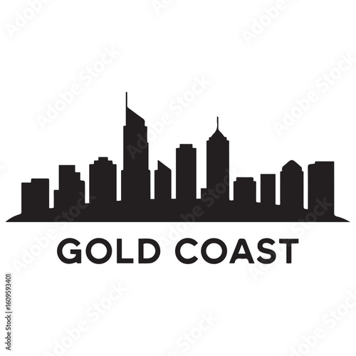 Gold Coast skyline silhouette. Black Gold Coast city. Vector black silhouette. with white background