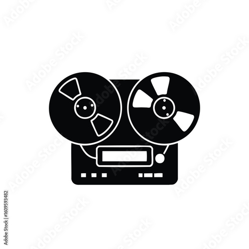 Vintage Reel-to-Reel Tape Recorder Icon Silhouette.