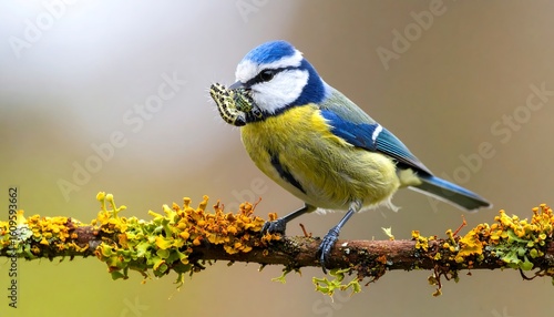 Blue tit bird with insect