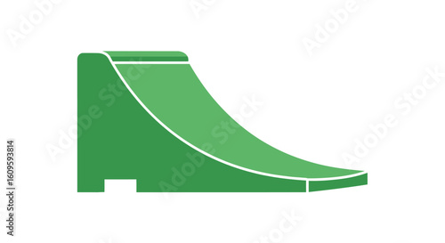 Minimalist green quarter pipe skate ramp icon with a curved surface and flat coping.