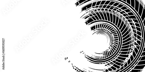 Grunge tire track, wheel braking marks. Truck, car or motorcycle tread pattern silhouette. Auto race, motorsport. vector illustration eps 10