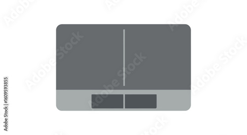 Minimalist grey laptop trackpad icon with two buttons and a vertical scroll line.