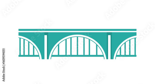Modern flat design icon of a teal multi-span arch bridge with prominent white accents.
