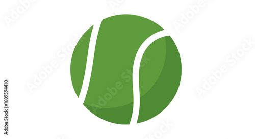 Simple flat vector illustration of a green tennis ball with white curved seams.