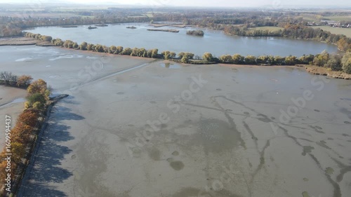 Drone video of drained ponds in autumn near the village of Jistebník. Autumn landscape of Poodří in North Moravia, Czech Republic.