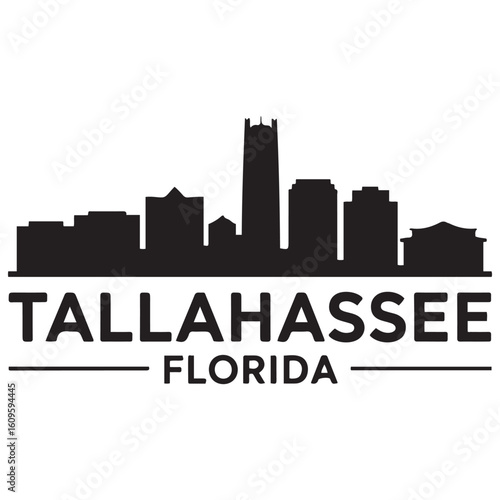 Tallahassee city Florida skyline. Black cityscape banner. Vector black silhouette. with white background