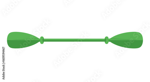 Simple green double-bladed kayak paddle with drip rings, flat design style.
