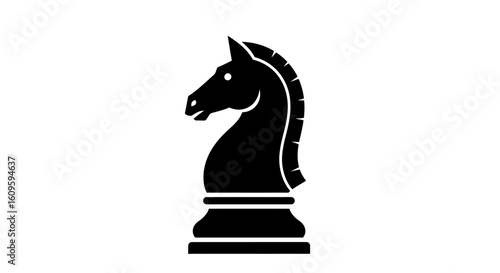 Stylized black chess knight piece silhouette. Minimalist horse head icon with a tiered base and carved mane.