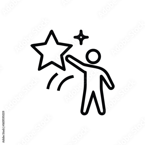 Minimalist line art icon a person reaching for a star symbol