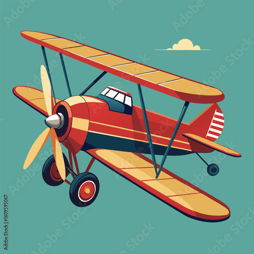 Colorful retro airplane flying through the sky illustrating aviation travel freedom and vintage aesthetics for graphic designs