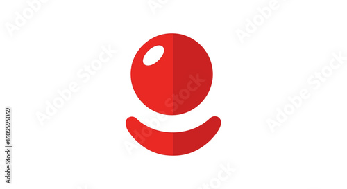 Stylized red clown face icon with a shiny round nose and a cheerful crescent smile.