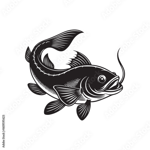 Stinging fish vector illustration logo sticker design silhouette 