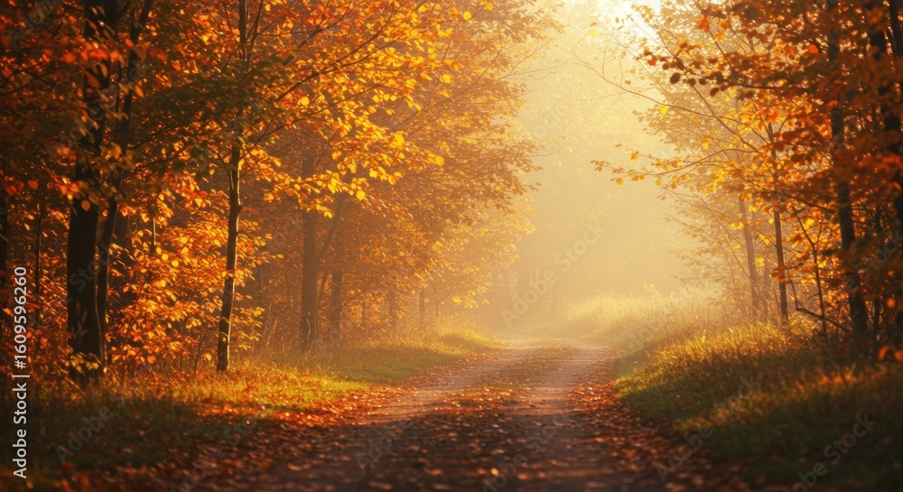 Fototapeta premium Autumn path bathed in warm light