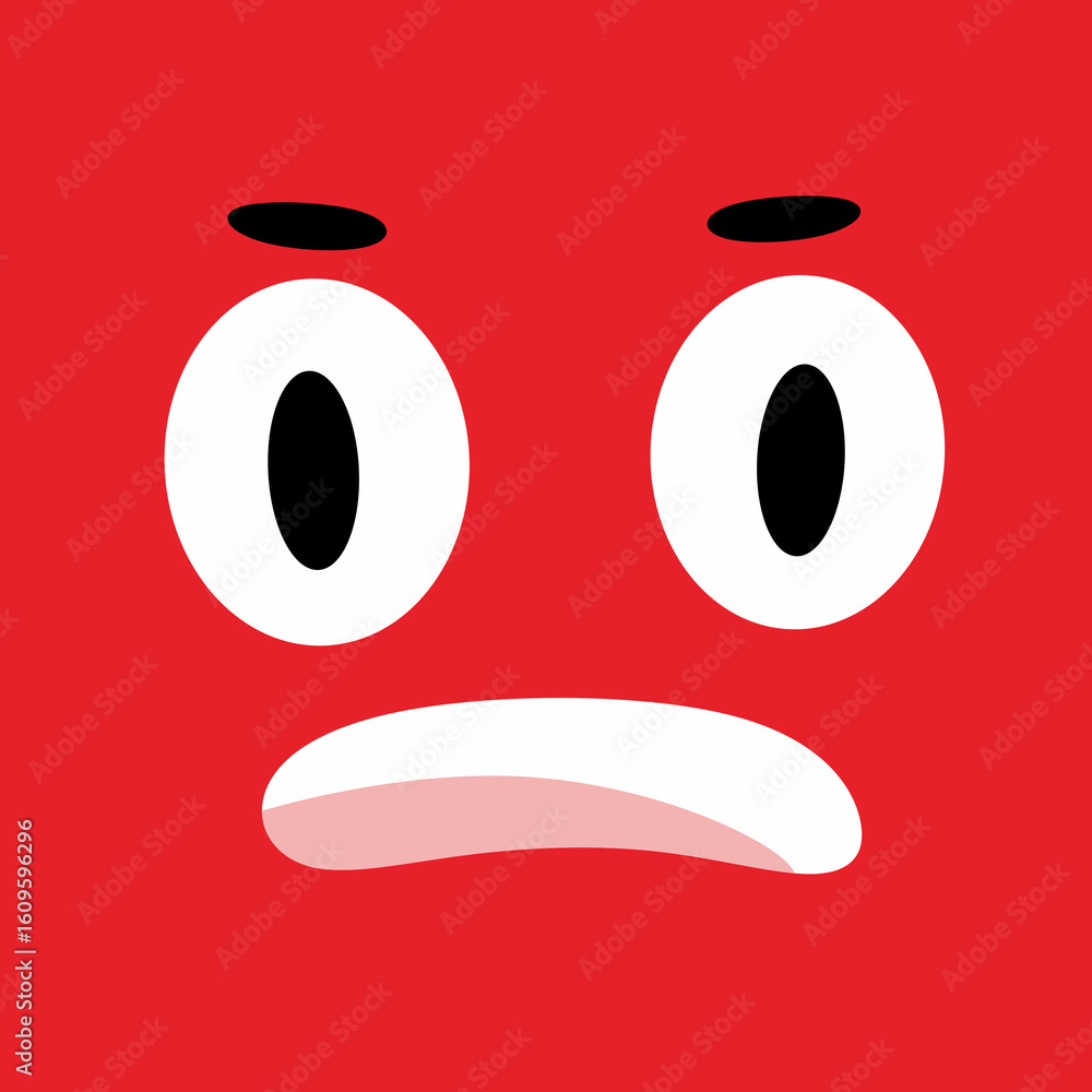 Naklejka premium Unhappy Face Expression Character Red Background Icon
