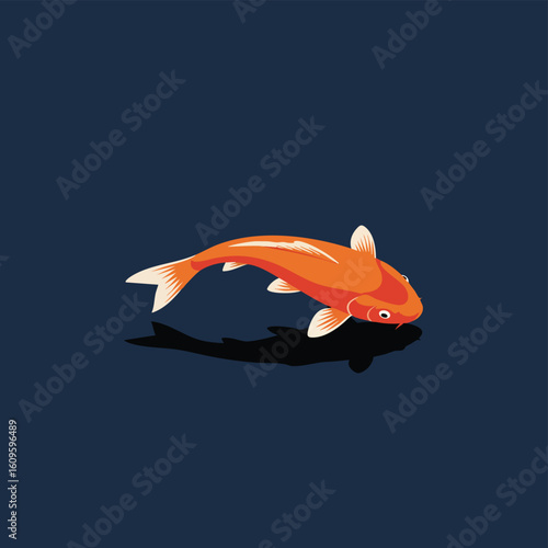 Elegant orange koi fish illustration with a dark reflection.