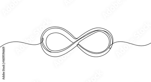 Infinity symbol drawn in continuous line on transparent background  