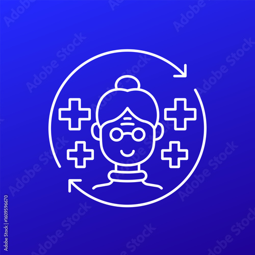 geriatric care line icon with old woman