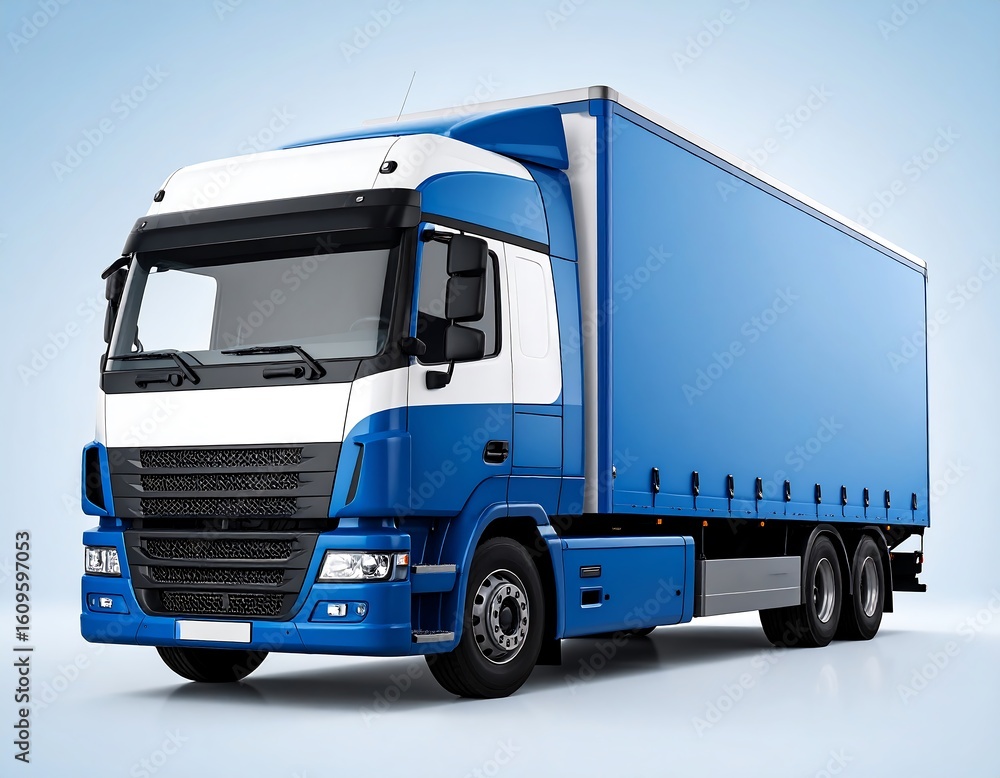 Fototapeta premium Blue truck, studio shot, transportation