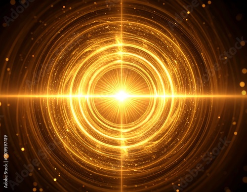 Abstract golden concentric circles radiating light