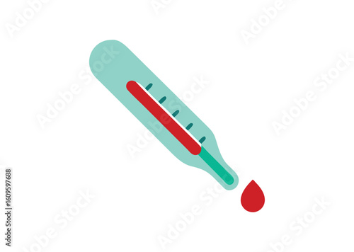 Simple thermometer icon with red liquid and teal markings vector illustration