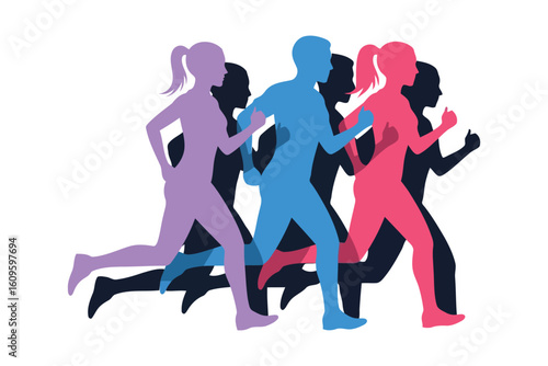Diverse Runners in motion, celebrating fitness and healthy lifestyles