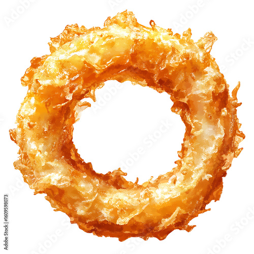 Crispy Golden Onion Ring Isolated on White Background