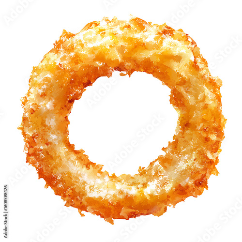 Crispy Golden Onion Ring Isolated on White Background