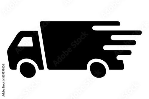 Silhouette of a delivery truck with motion streaks