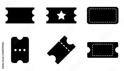 Collection of various ticket stub silhouette icons