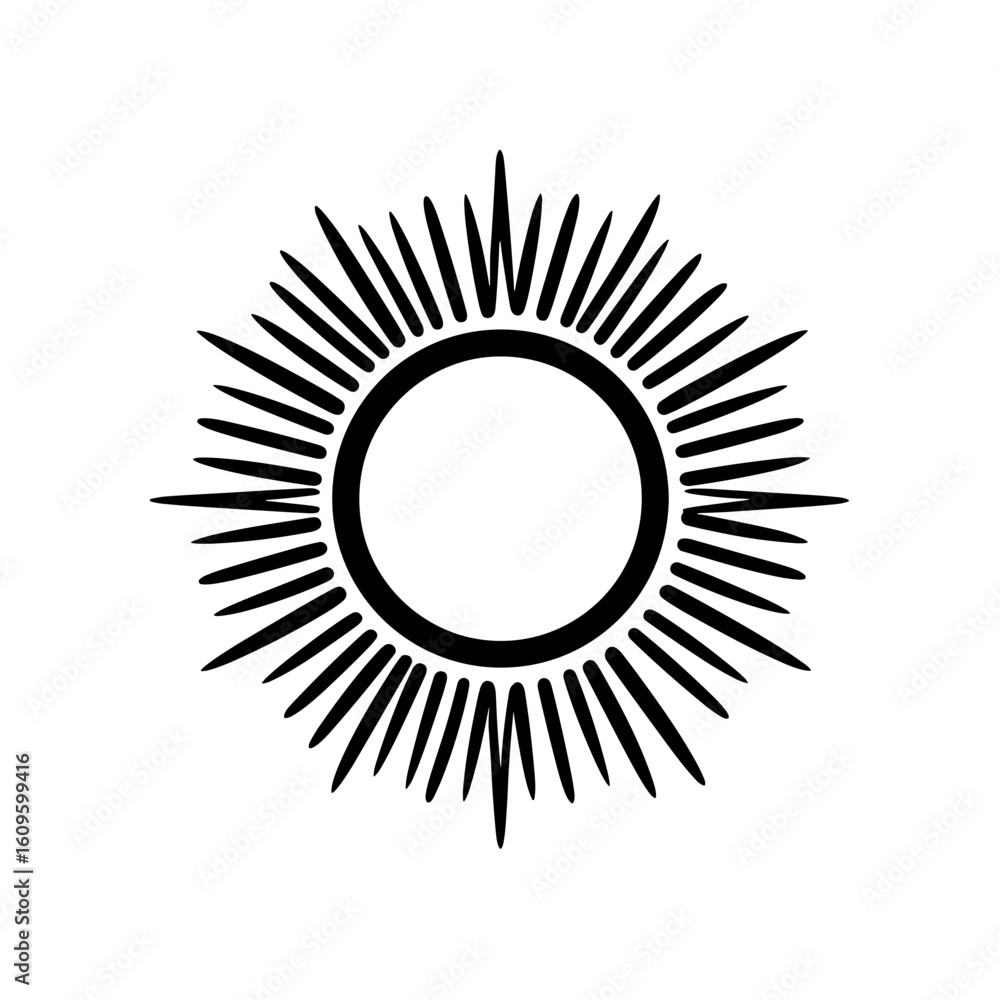 Fototapeta premium Radiant sun icon with fine symmetrical rays, vector illustration