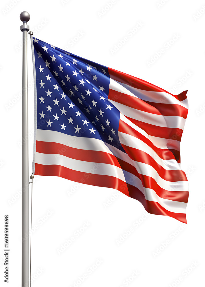 Fototapeta premium The american flag waving proudly on a flagpole, isolated against a transparent background