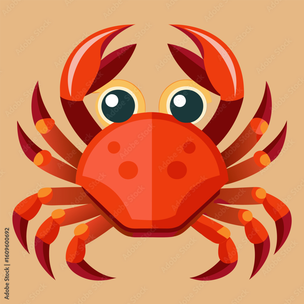 Fototapeta premium Cute cartoon crab illustration with simple shapes and bright colors. Friendly crab character in a neutral background.