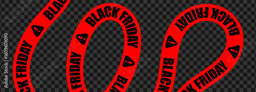 Black Friday warning stripe ribbon, urgent sale banner for retail ad, shopping zone, promotion label, dynamic marketing design. Bold red wavy line. Vector illustration