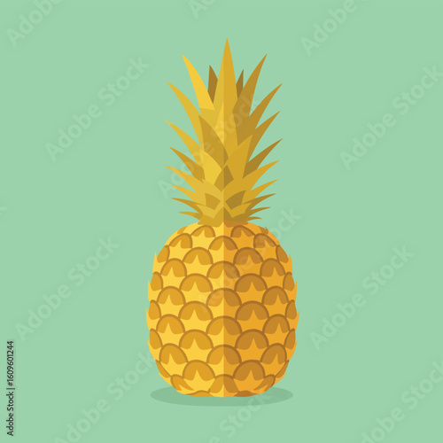 Stylized Yellow Pineapple with Spiky Green Leaves.
