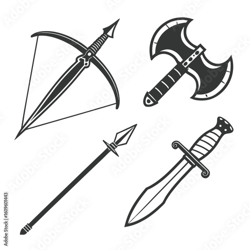 Ancient weapon silhouettes crossbow dagger