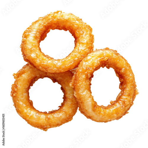 Golden, crispy onion rings stacked together