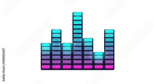 Colorful audio equalizer graphic with vibrant bars.